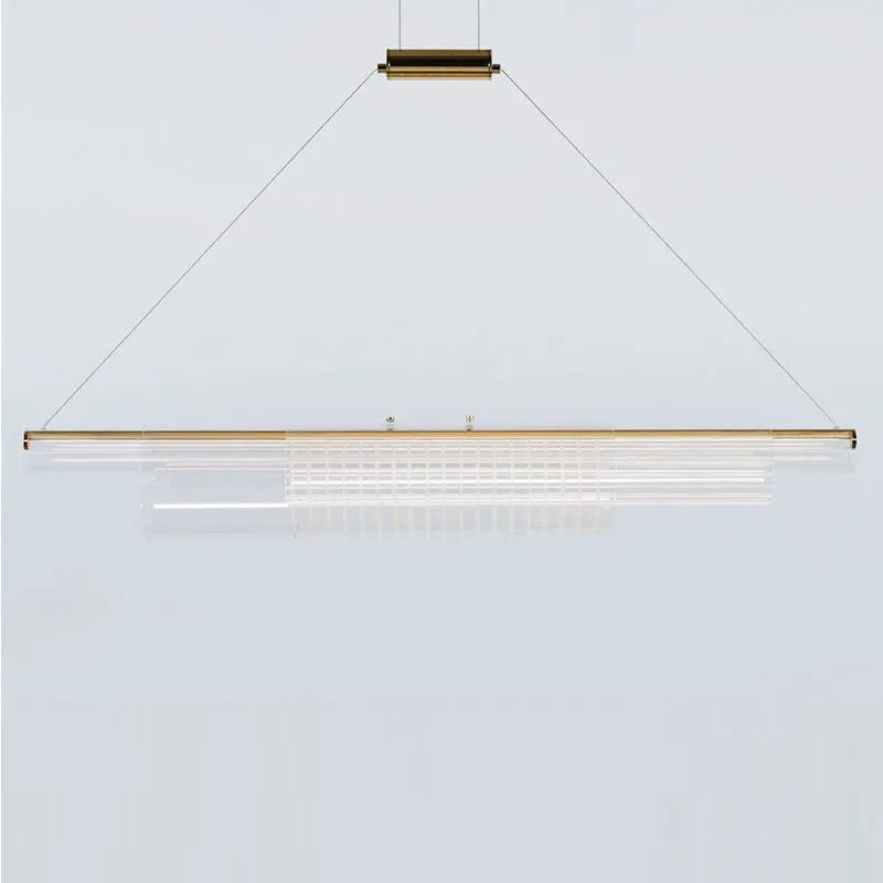 Minimalist glass pendant lamp with iron body and LED lighting in 800mm, 1000mm, 1200mm lengths
