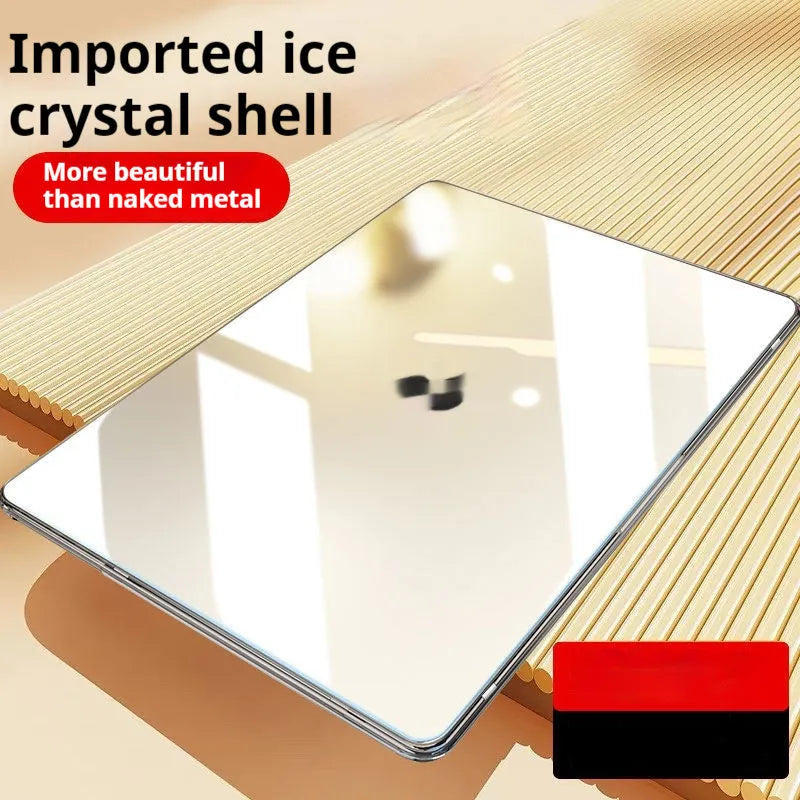 Transparent hard protective shell for MacBook Air and Pro laptops on a desk