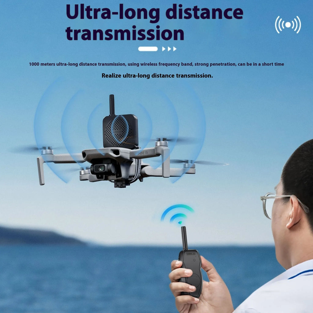 Black universal UAV megaphone speaker with walkie-talkie, loudspeaker 102x67.5x24mm and walkie-talkie 162x52x24mm