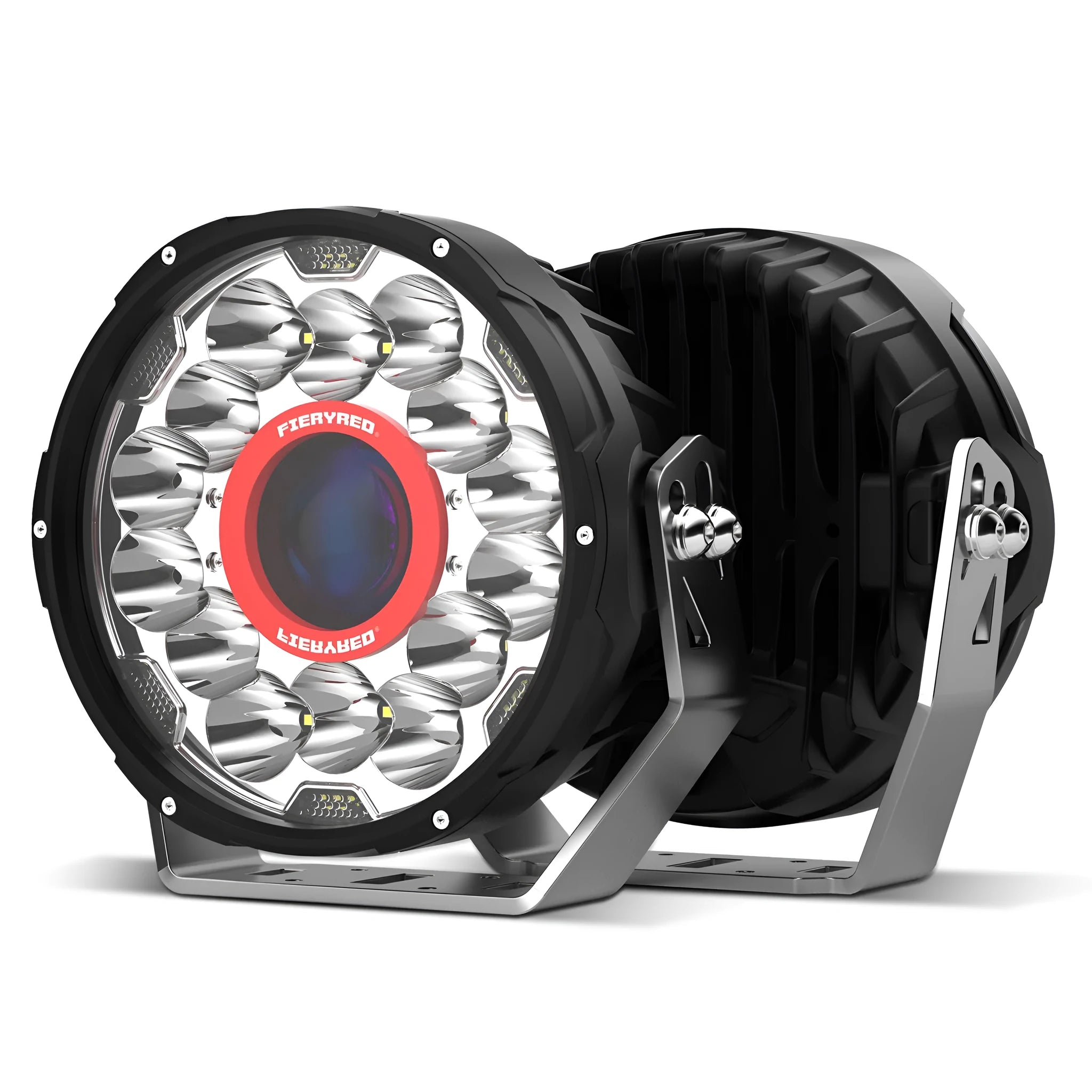 Pair of red 7-inch round LED waterproof off-road vehicle lights