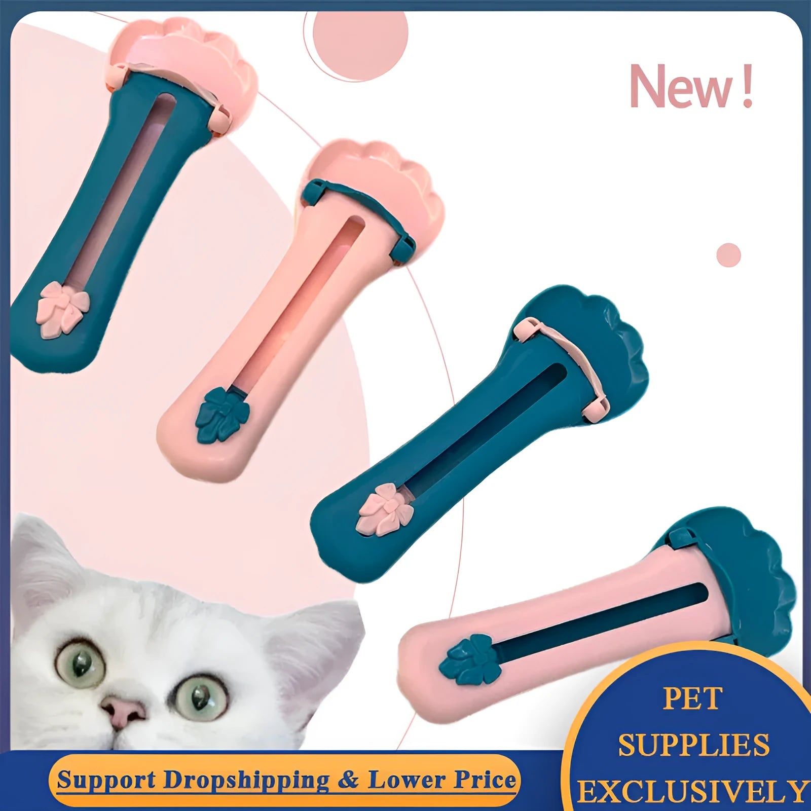 Green and pink pet feed spoon with extrusion design for dispensing cat treats and liquid food