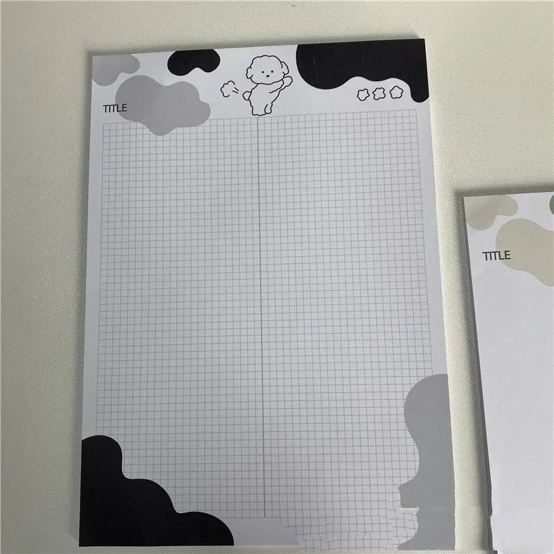 B5 sticky note pad with puppy dog design on PP plastic cover, showing assorted colour options.