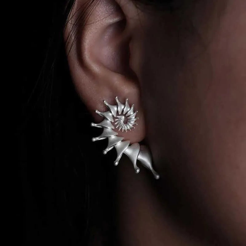 Exaggerated conch three-dimensional matte earrings with irregular shape elements and alloy construction
