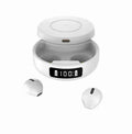 Black wireless semi-in-ear headphones with charging compartment showing compact design and 8mm speaker units