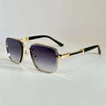 A pair of men's vintage-style sunglasses with UV-protective PC lenses, shown in a gold double gray colour variant.