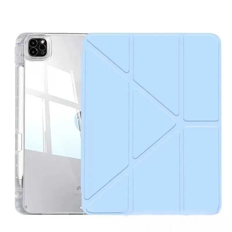 Acrylic transparent tablet protective cover with magnetic bracket and airbag corners for Apple iPad