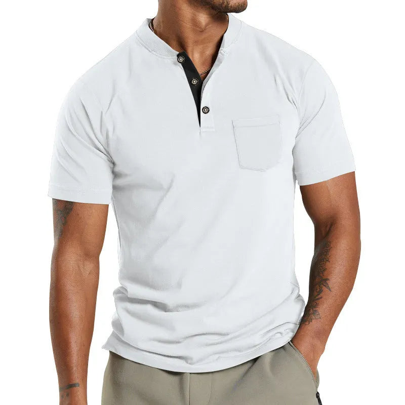 Men's plus size short sleeve button pocket shirt in solid colour, sizes S to XXXL, 100% polyester fabric for summer