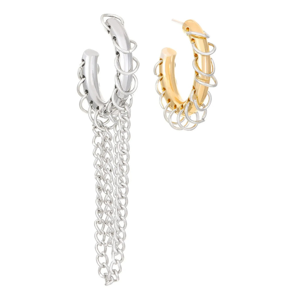 Punk long tassel earrings in alloy with electroplated finish, round geometric colour collision design, women's jewellery