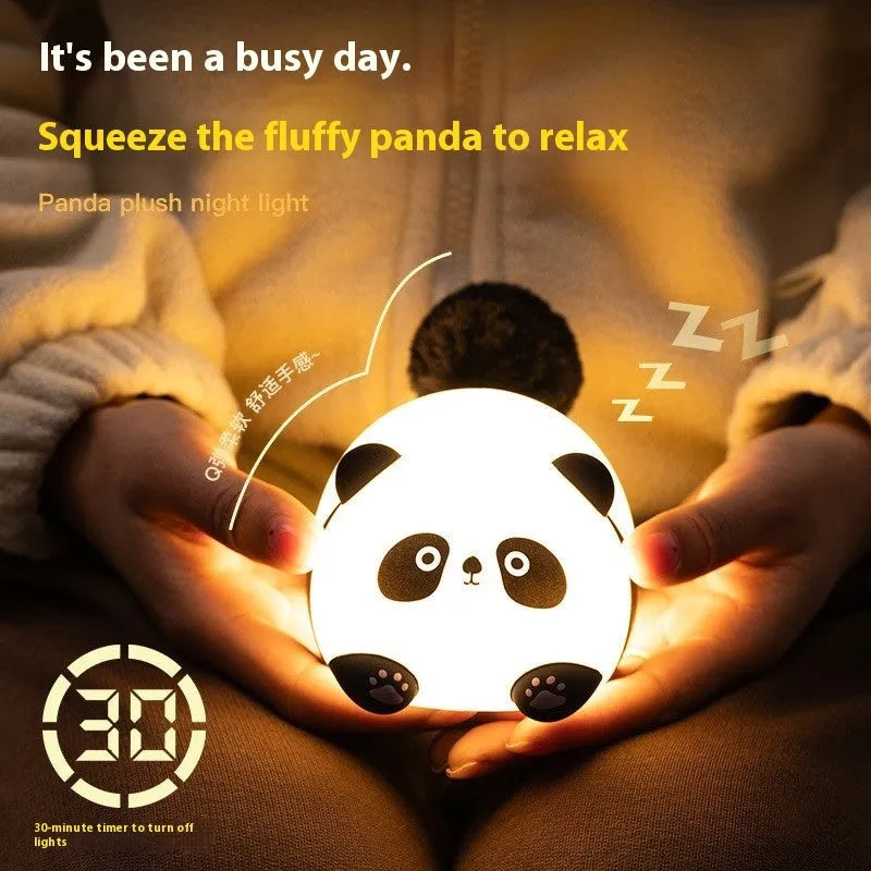 Plush panda night light, 125×80×80mm cartoon desktop ornament with built-in 1200mAh battery