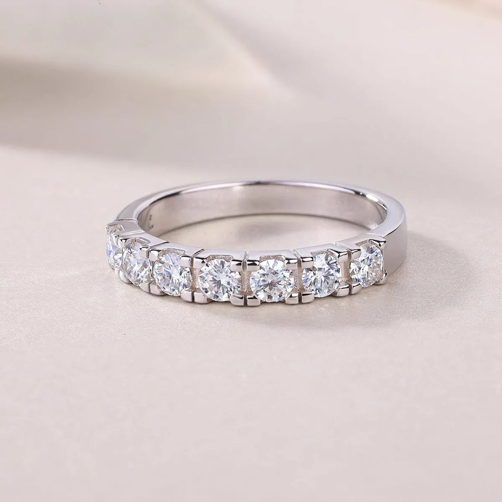 Lucky wedding ring set with 0.1 carat moissanite, S925 silver platinum plated, sizes 5 to 9, gift box