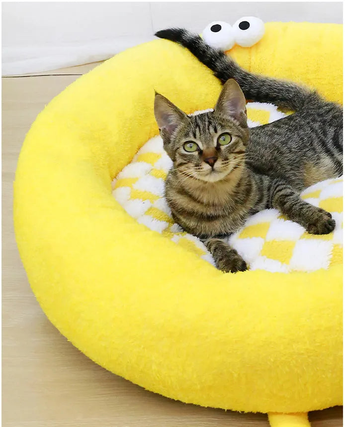Circular plush dog bed nest for small medium dogs in black, pink, or yellow