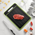 Grey square aluminium cutting board with double sides, grinding teeth, and integrated knife sharpener