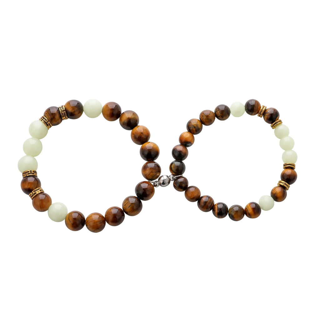 Amber geometric couple bracelets with luminous patterns and retro fashion styling