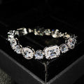 Women's geometric bracelet with adjustable 16-19cm length, copper white gold plating, and inlaid zircon stones