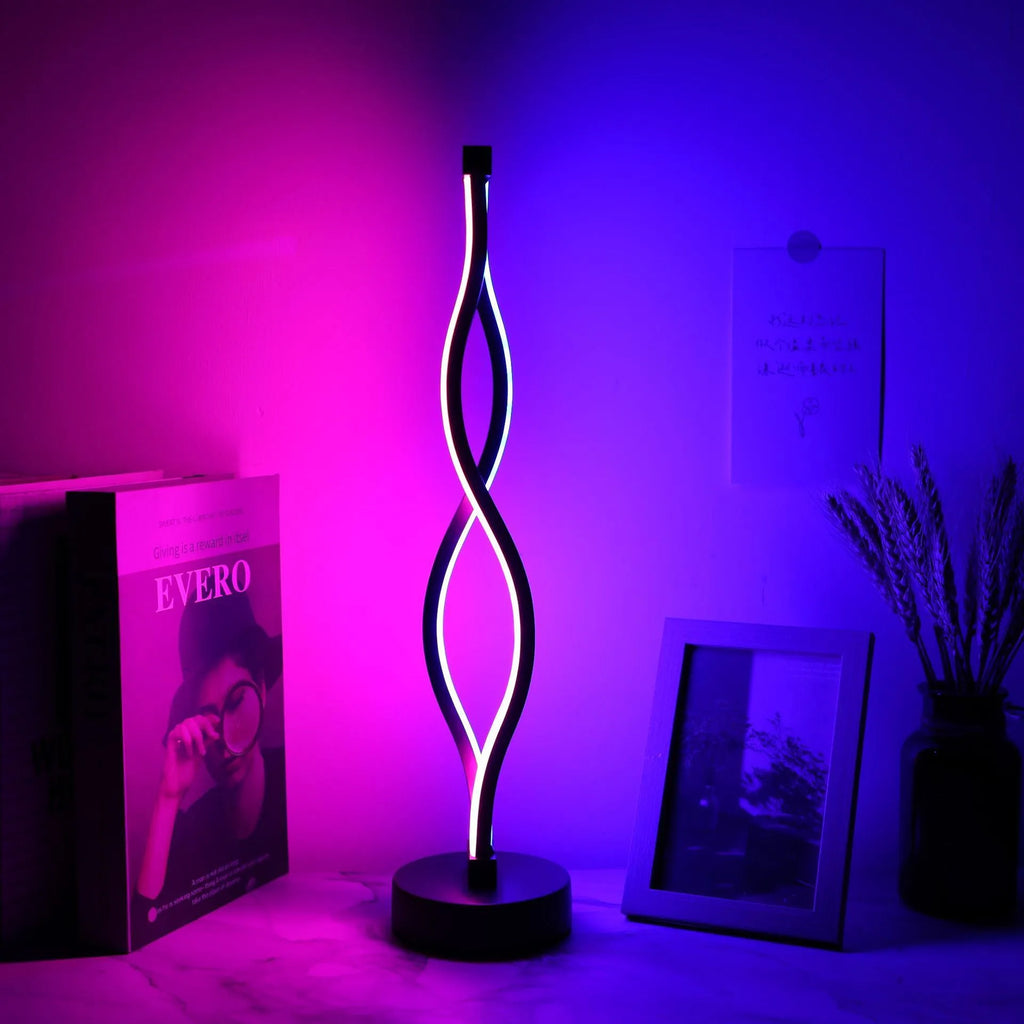 Black aluminium desk lamp with three-colour dimming button on desktop