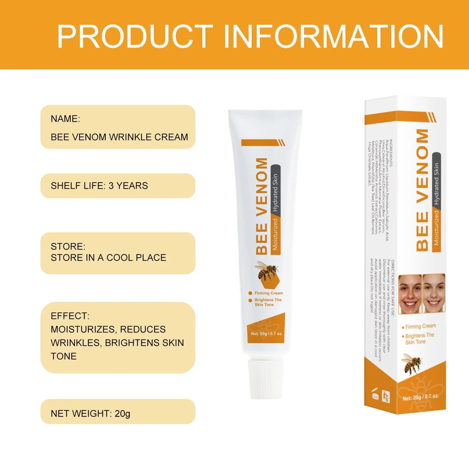 BEE Facial Neck Cream 20g jar, model FP-A024, for face and neck moisturising treatment.