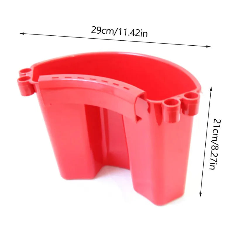 Car washing bucket with grit guard in black, red, blue, or pink, showing 20-litre capacity and sturdy handle