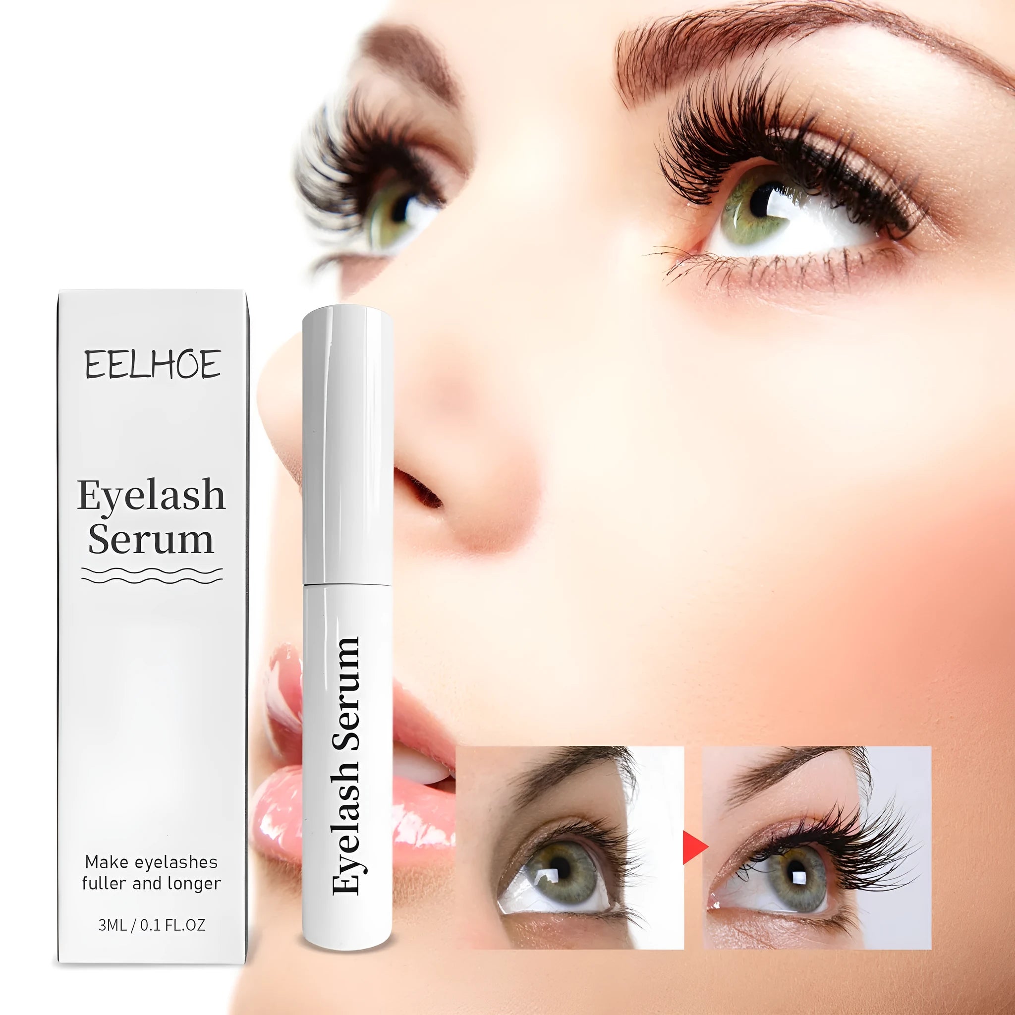 Curly Black Eyelash Essence 3ml bottle with applicator brush for lash line application
