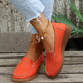 Women's PU leather loafers with car suture detailing, flat heel, available in UK sizes 35-42