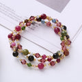Adjustable three-ring crystal bracelet for women with 51-52cm length in amethyst, strawberry quartz, or tourmaline colours