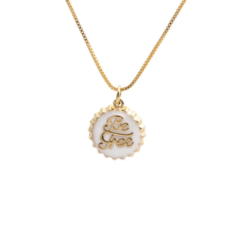 Copper bottle cap pendant necklace with electroplated finish on a 40cm box chain in multiple colours
