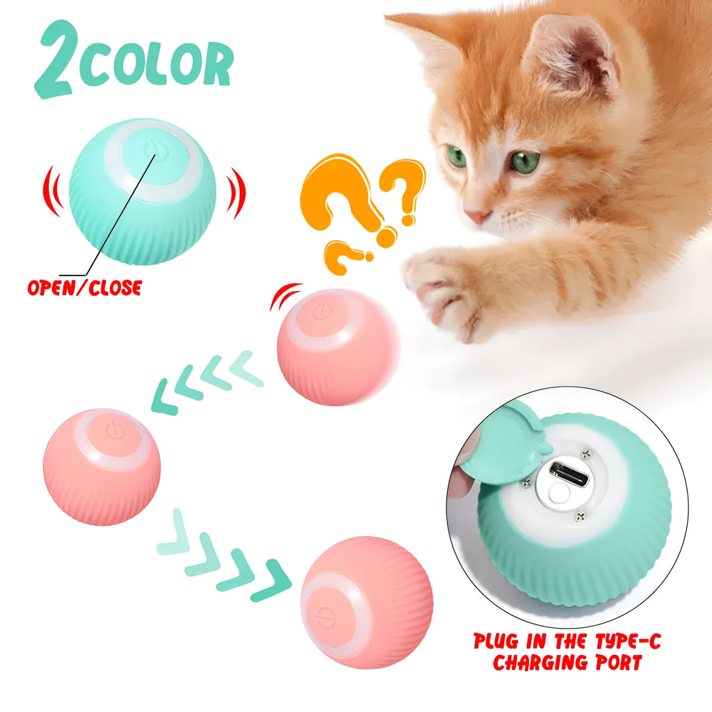 Green automatic rolling ball cat toy with a 43mm ball on a hard floor