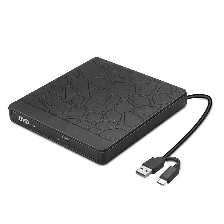 Black external optical drive with dual USB connectors for notebook computers
