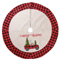 120cm diameter imitated linen cloth Christmas tree skirt with Car Christmas Tree design, showing mechanical stitching