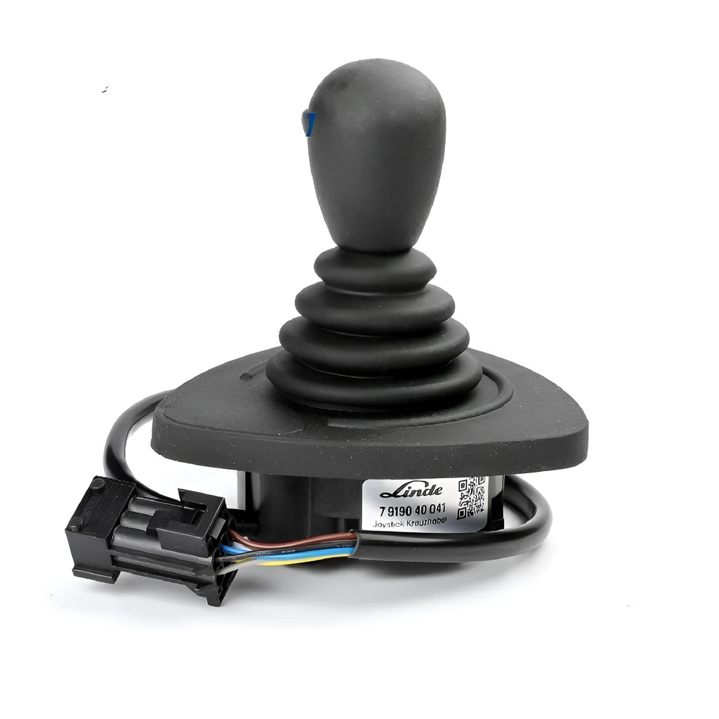 Black universal forklift hydraulic control lever joystick made from ABS plastic.