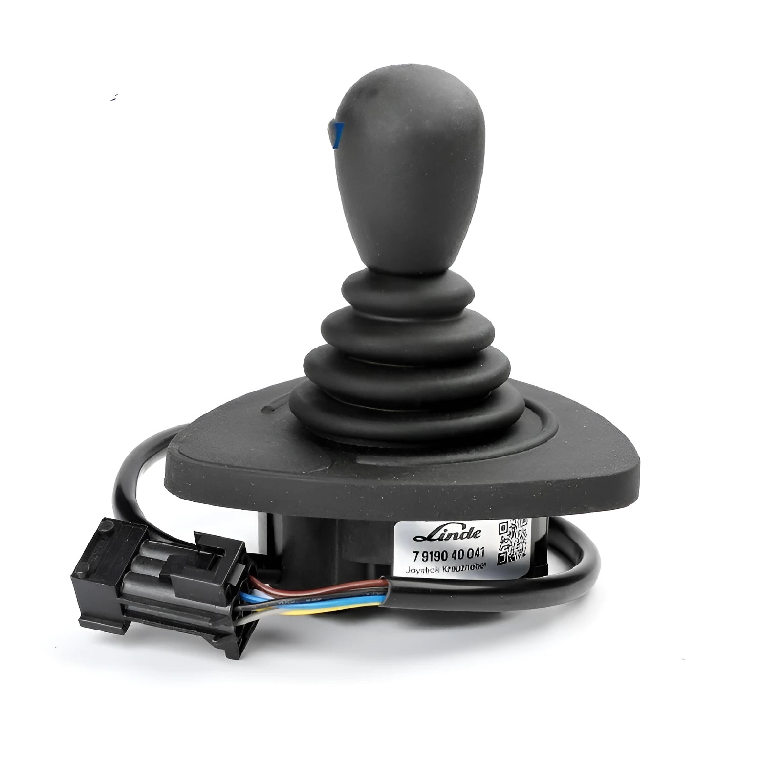 Black universal forklift hydraulic control lever joystick made from ABS plastic.