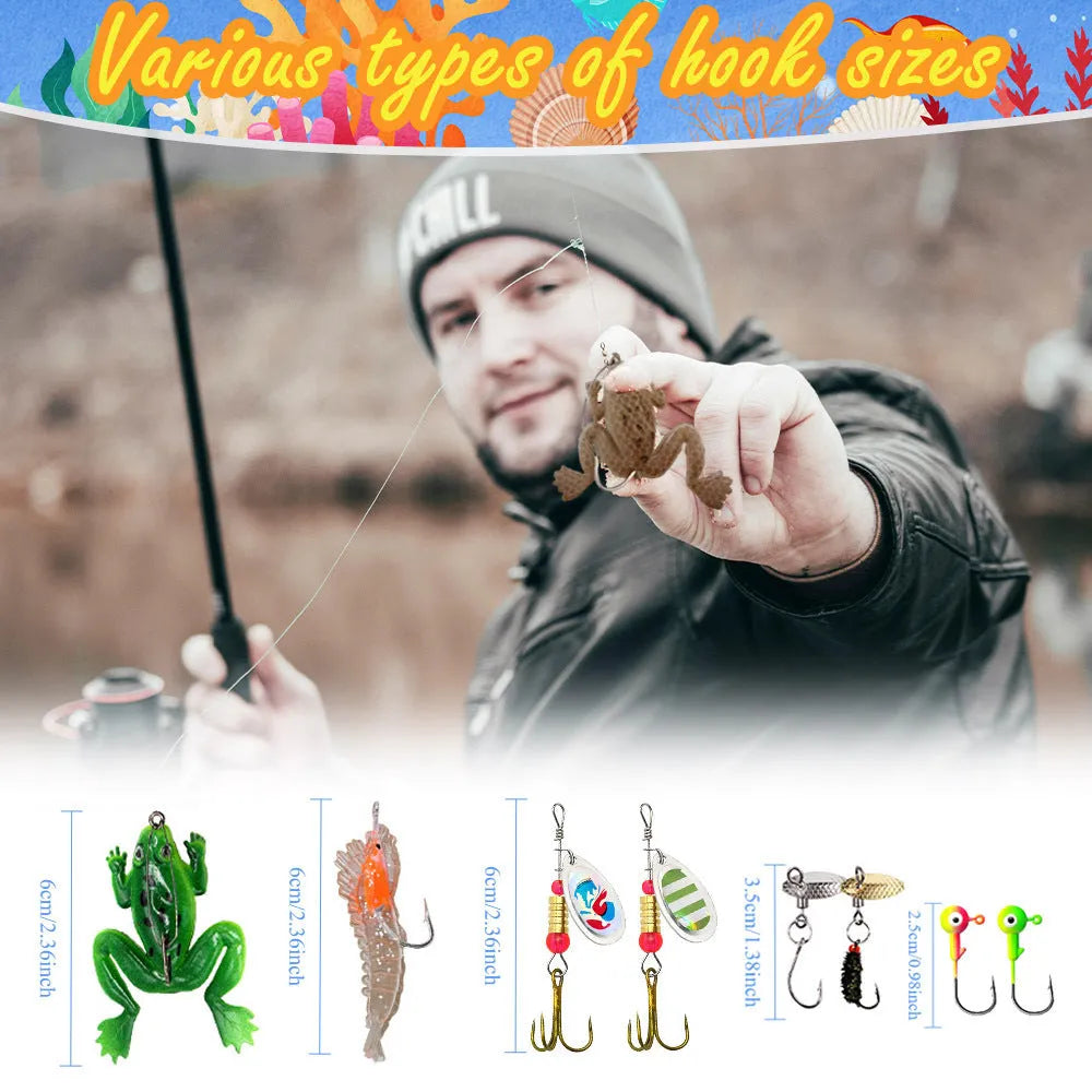 24 countdown Christmas fishing set with metal toy pieces, fishhook storage box options and blind box storage bag
