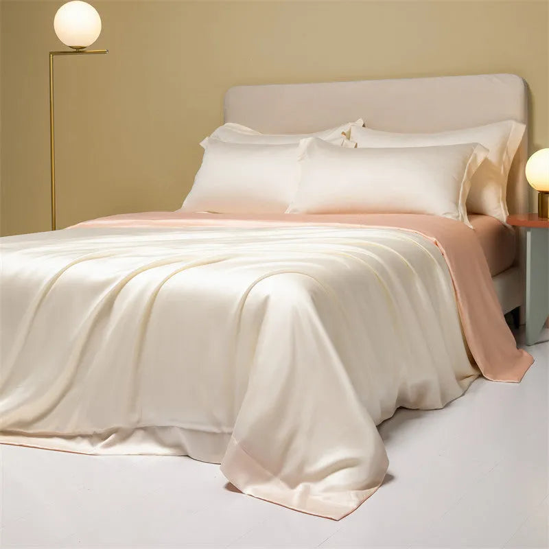 200 thread count Lenzing Tencel quilt sheets in Aurora Blue colour on a UK double bed