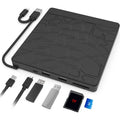 Black external optical drive with dual USB connectors for notebook computers