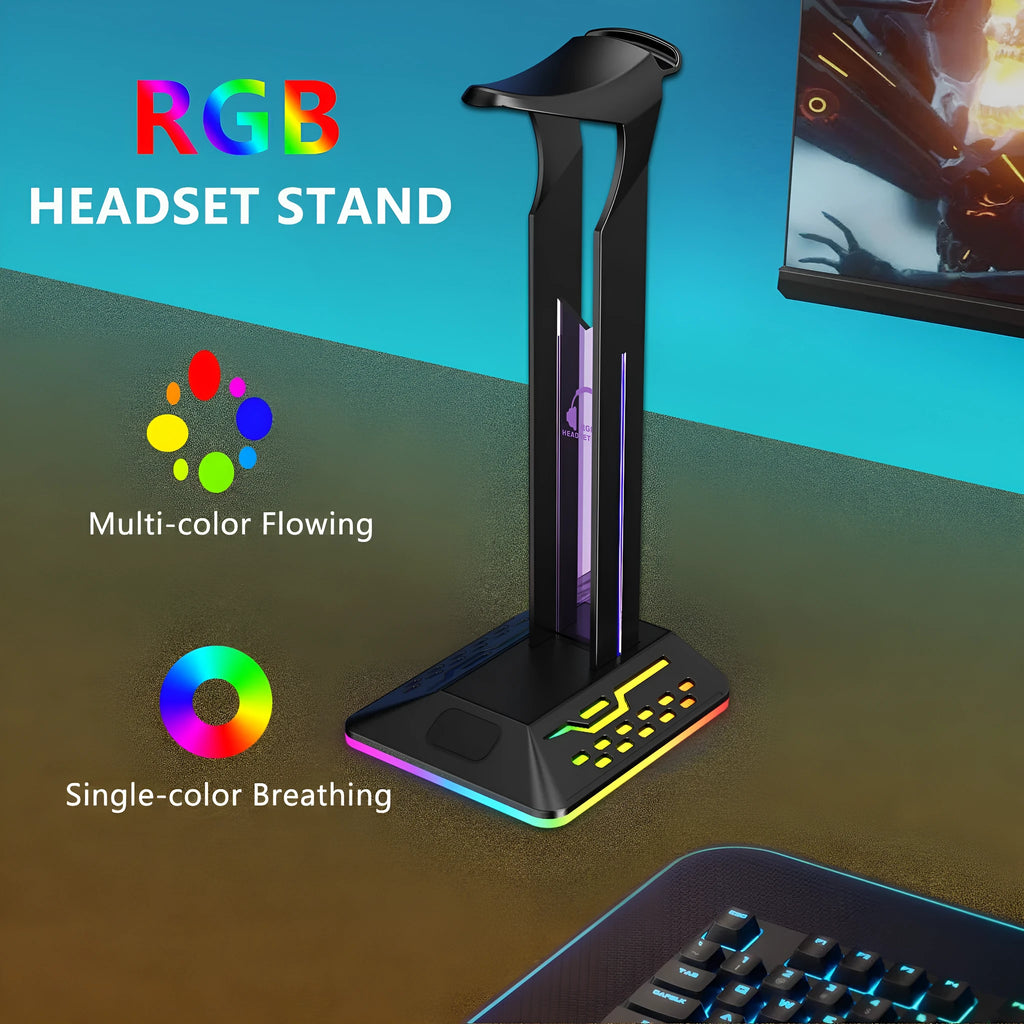 RGB colour changing headset display bracket with dual USB ports and 1.5 metre cable