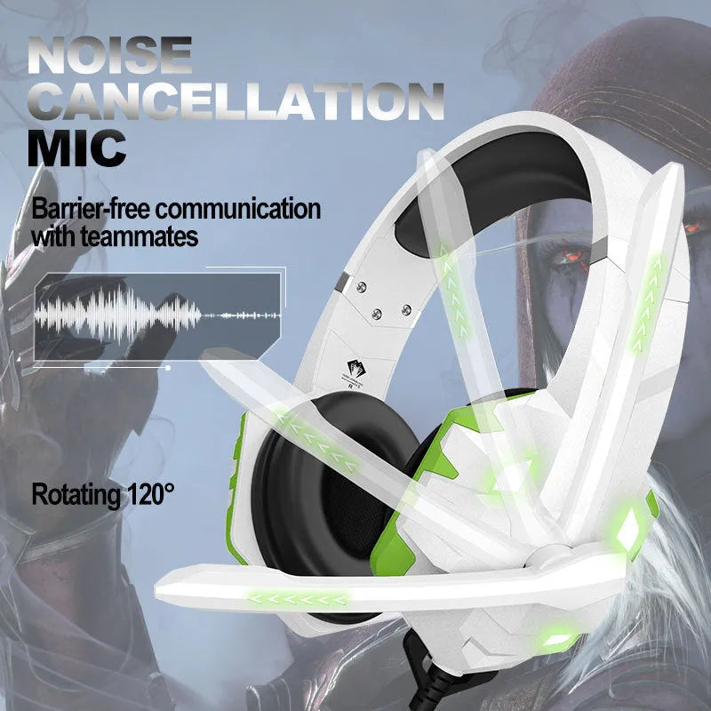 Wired gaming headset with microphone and breathing light in blue colour showing 3.5mm plug