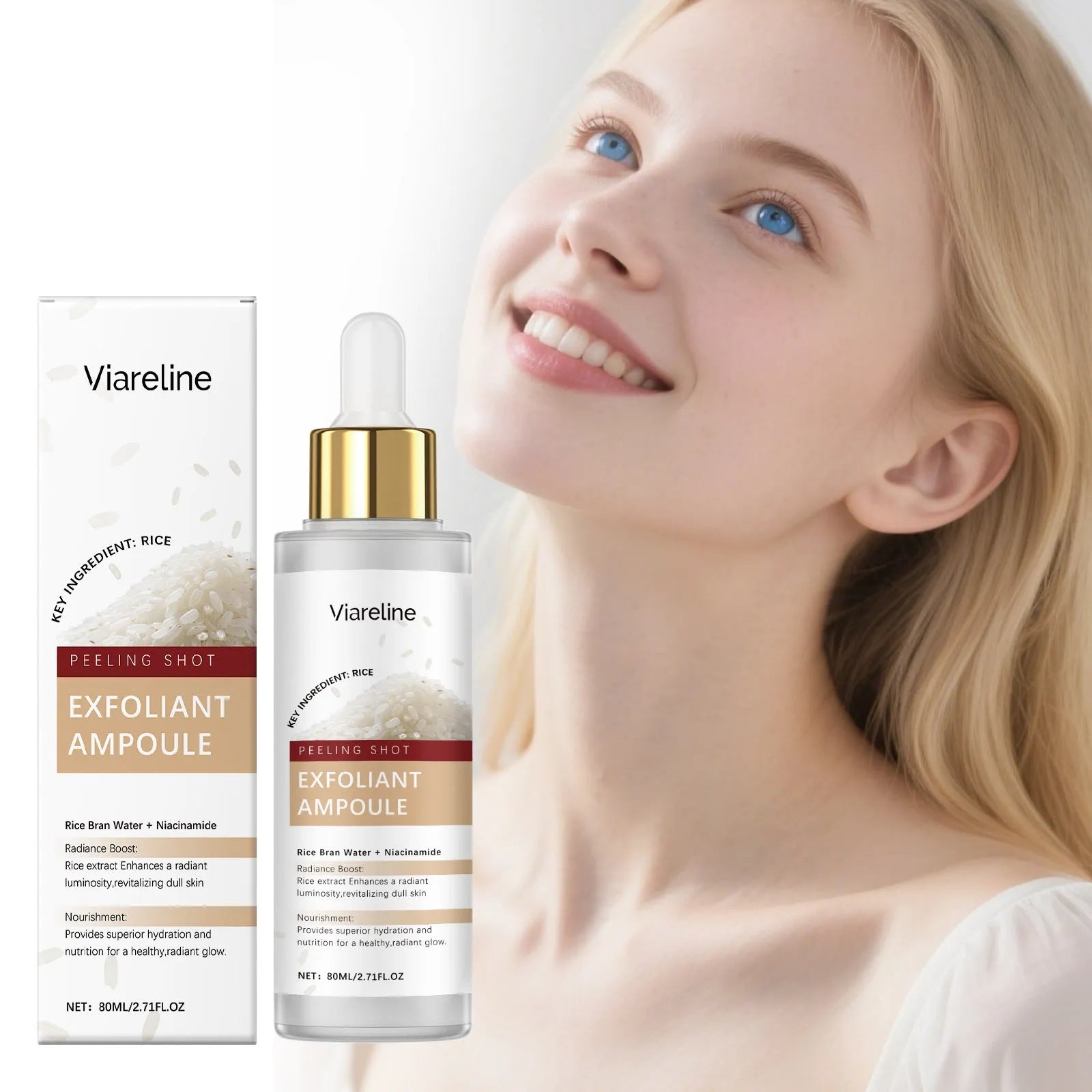 80ml bottle of facial exfoliating liquid with hyaluronic acid and salicylic acid formula