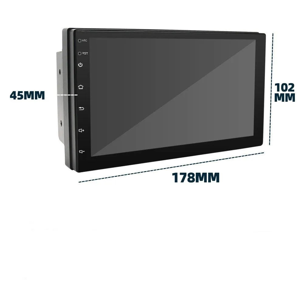 Universal car navigation radio with 7-inch touchscreen displaying GPS maps, black hardware plastic casing