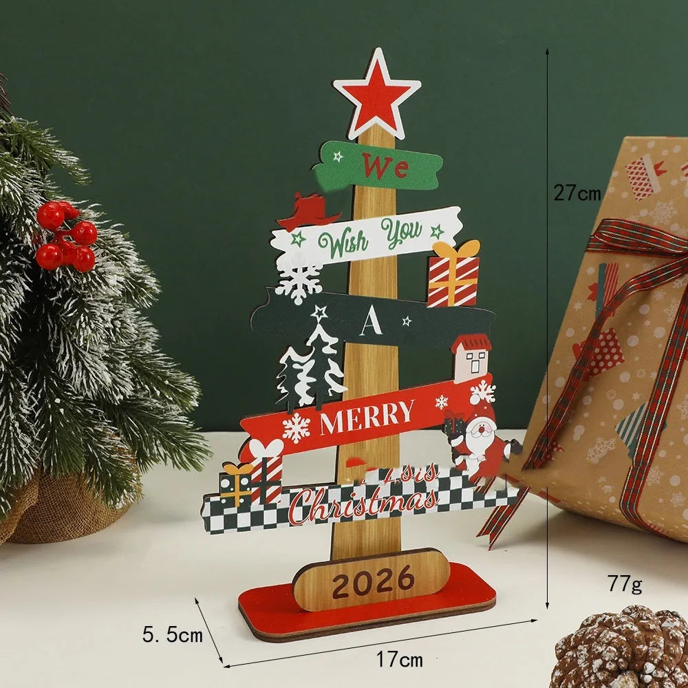 Wooden Christmas tree desktop decoration, freestanding ornament in two sizes for festive tabletop display