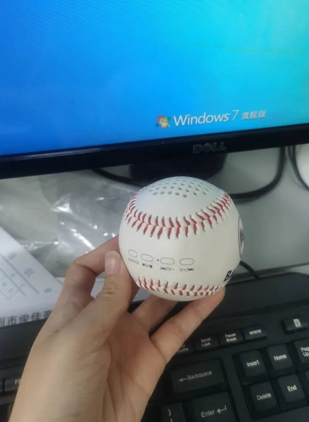 Baseball-themed portable Bluetooth speaker in green, orange, or white colour with USB port