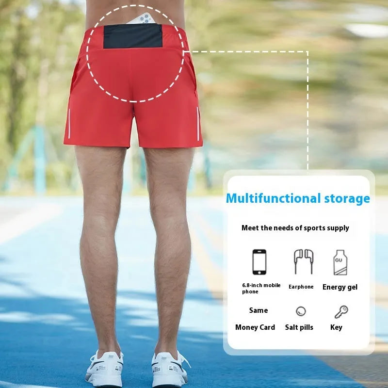 Men's off-road running shorts in navy blue with quick-drying fabric and high-waist design for running