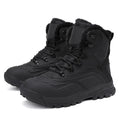 Black high-top men's boots with fleece lining, TPR ribbed sole, and lace-up front in size 42