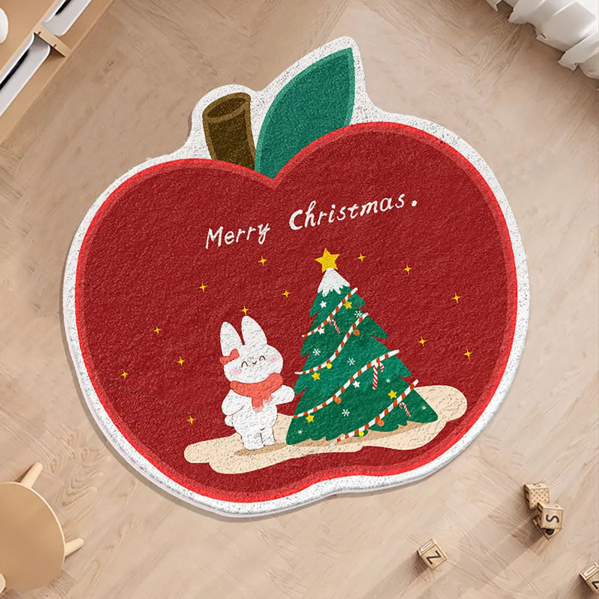 Round Christmas floor mat with gingerbread man design in imitation cashmere, 60x60cm size