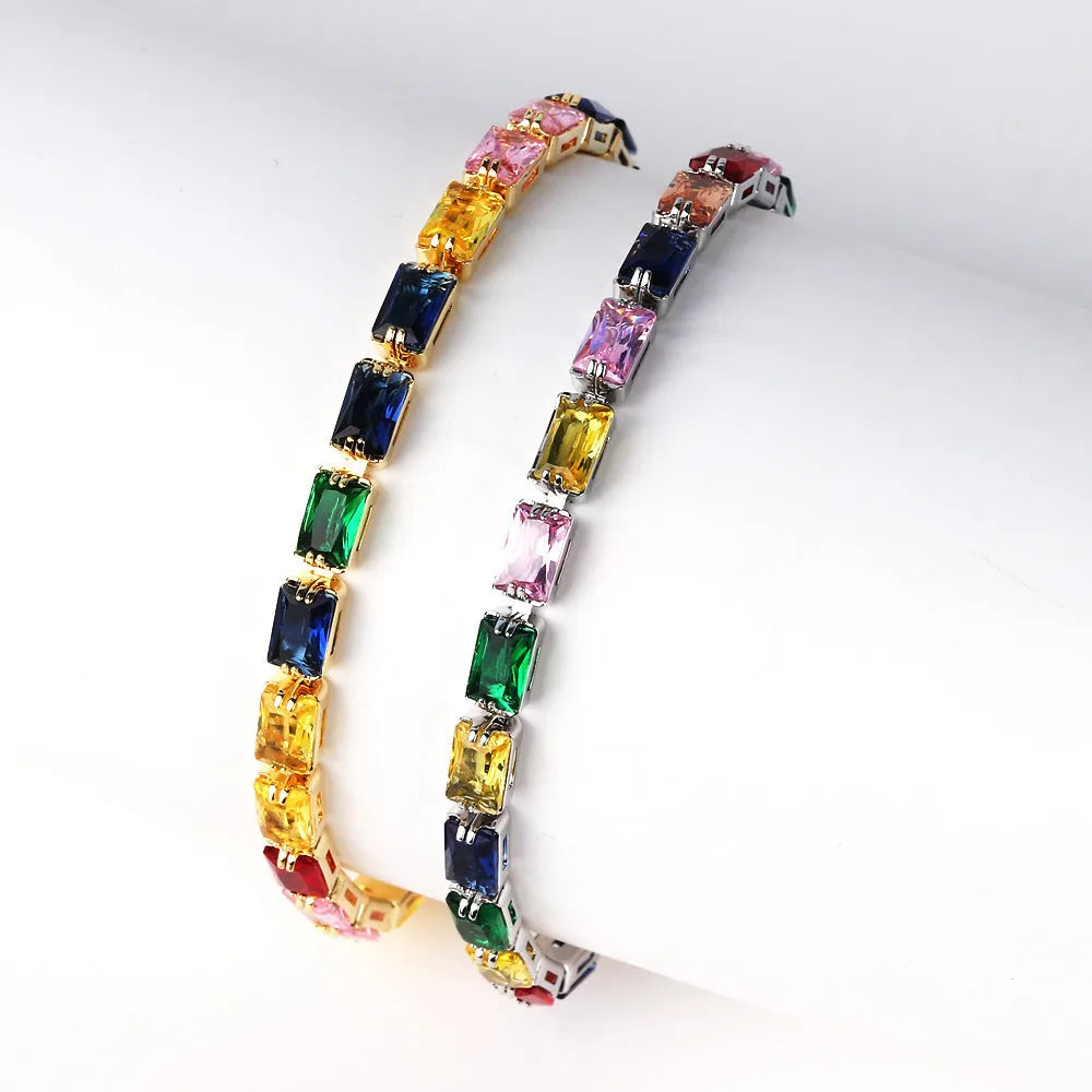 Electroplated zircon bracelet for women with gold tone finish and blue zircon stones