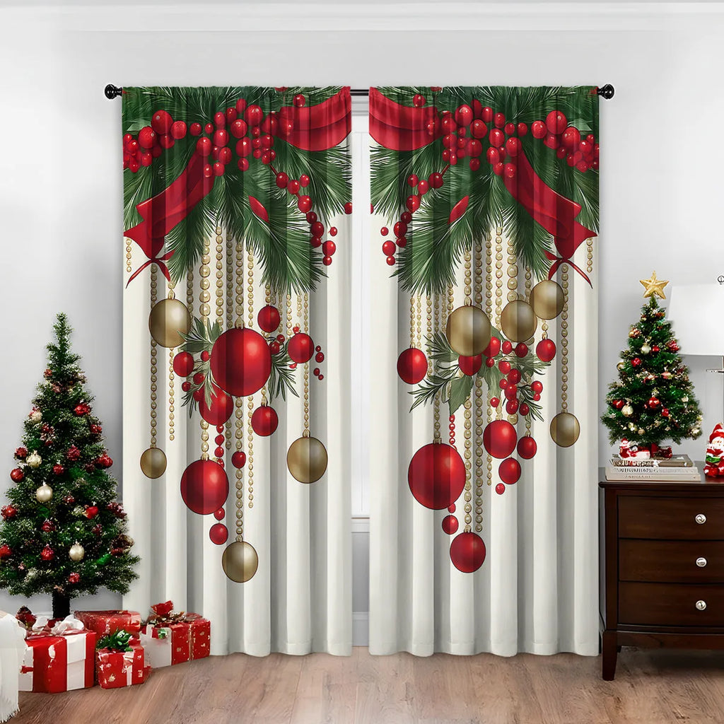3D digital printed Christmas curtain in a European style, showing modern simplicity design and polyester fabric