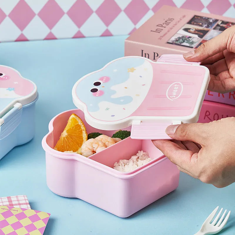 Creative ice cream shaped lunch box with spoon and fork, 501-800ml capacity, microwave safe plastic