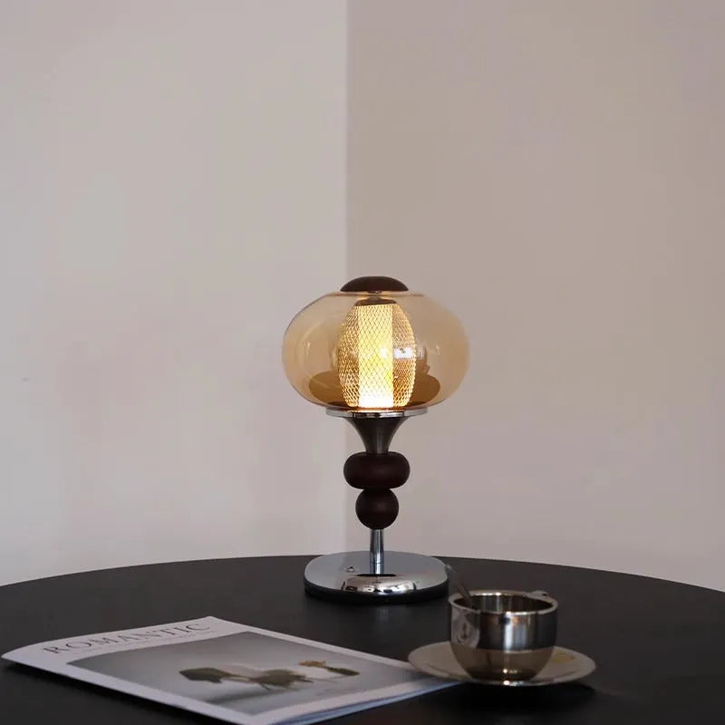 Zhonggu solid wood palace table lamp with touch switch, USB power, and variable light in retro style