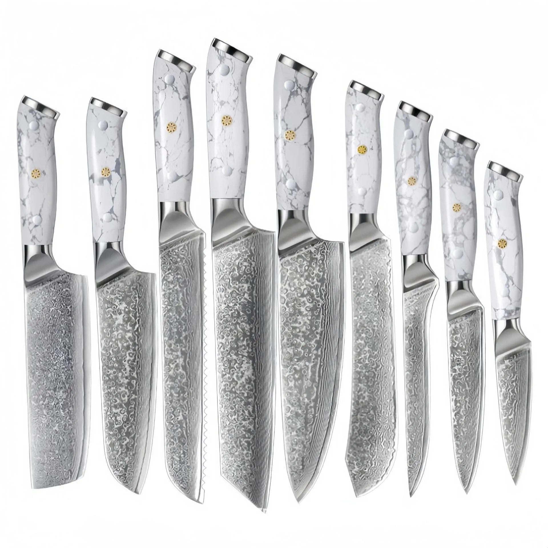 Damascus Special Household Combined Chef's Knife with 21cm VG10 steel blade and 11cm handle on a cutting board