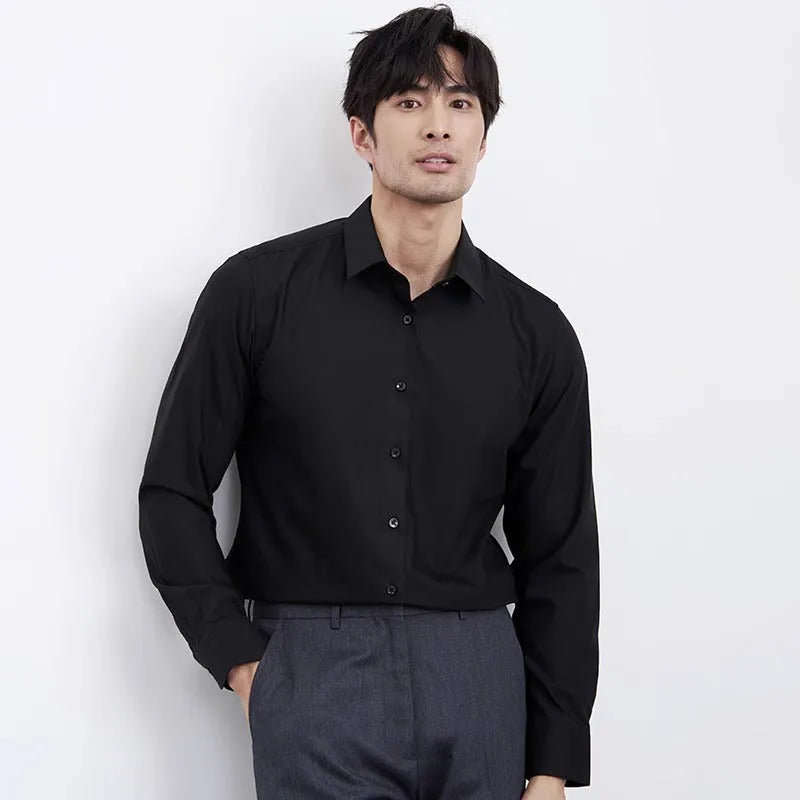 Men's wine red slim fit casual shirt with long sleeves and non-ironing treatment
