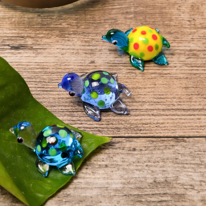 Glass geometric turtle ornament in blue head and blue shell colour, modern simplicity style for home decoration