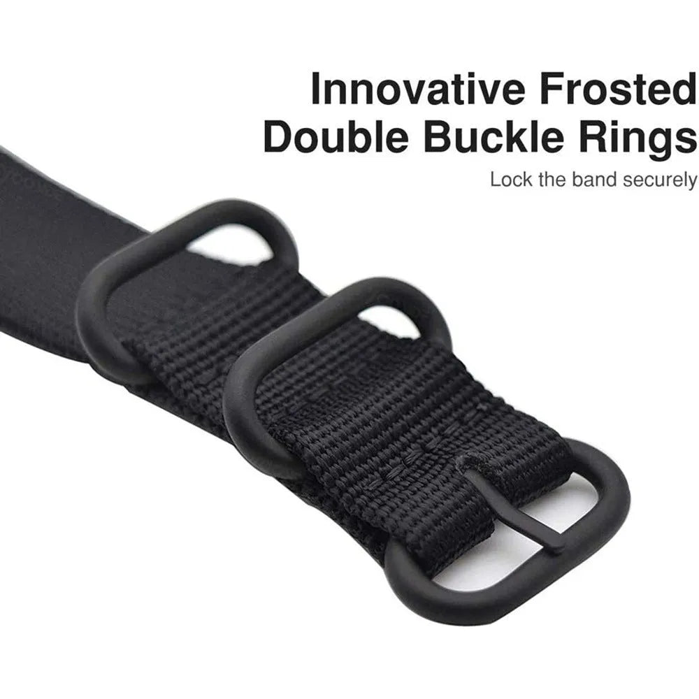 Army Green nylon three-ring buckle strap for Fitbit Charge 3 and Charge 4 fitness tracker.